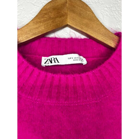 Zara Crew Neck Wool Blend Neon Sweater Size Small - Picture 3 of 6